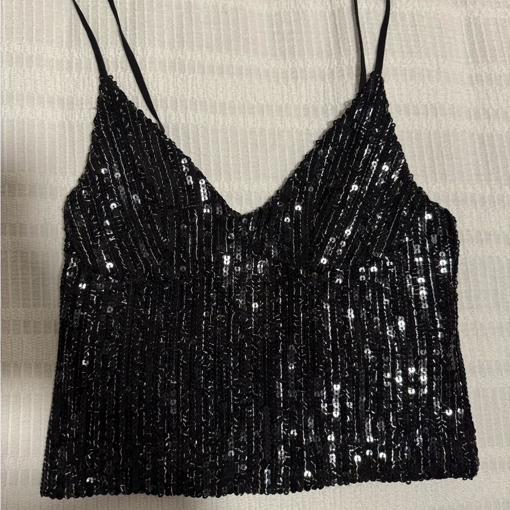 Zara Black Sequin Camisole Top